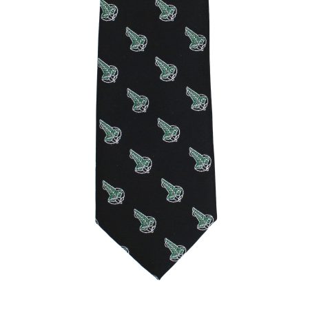 Black Tie with Green Flying Bird Pattern, Slim Woven Necktie