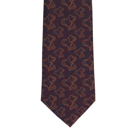 Navy Blue Tie with Copper Line Floral Pattern, Slim Woven Necktie