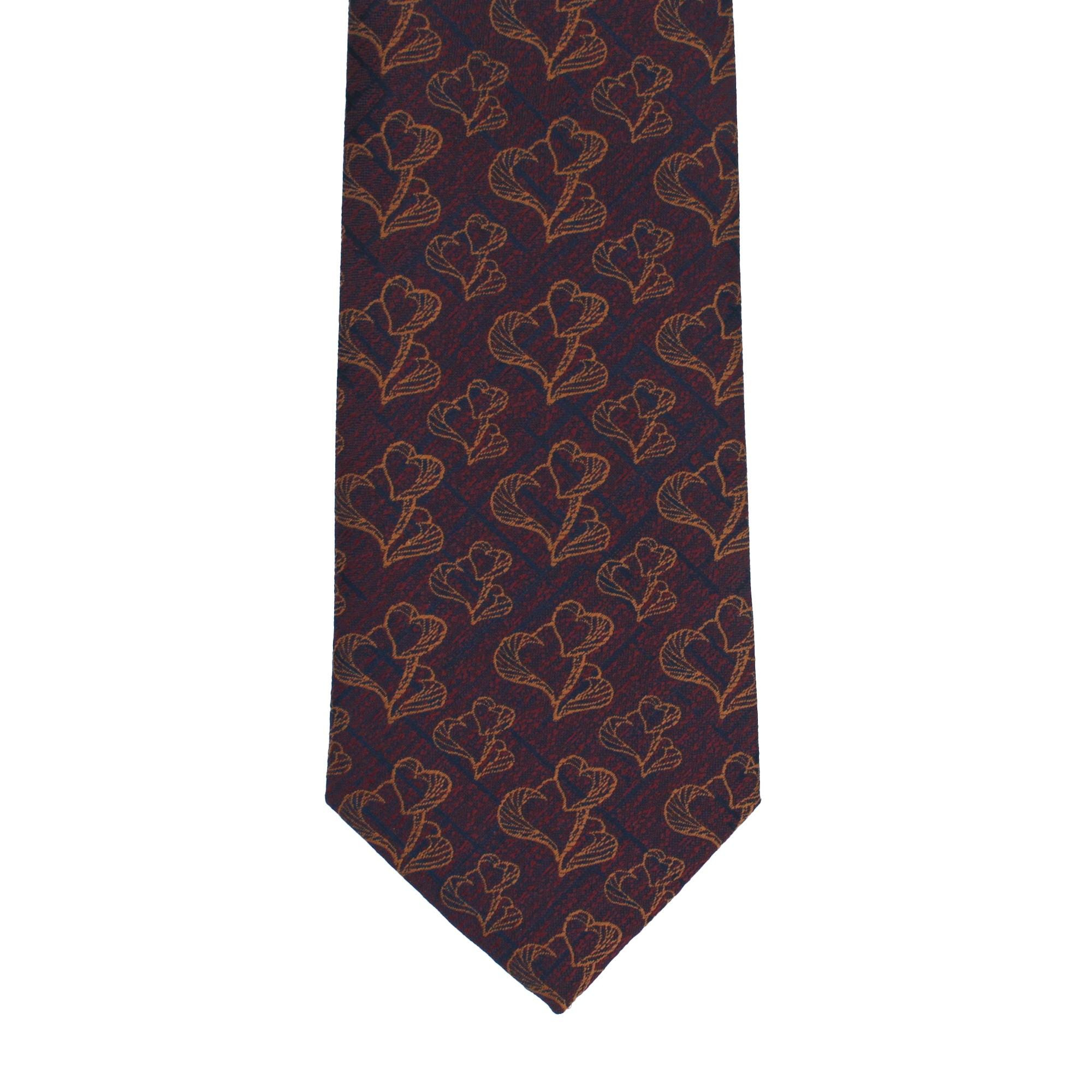 Navy Blue Tie with Copper Line Floral Pattern, Slim Woven Necktie
