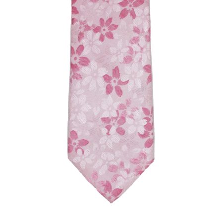 Light Pink Tie with Pink and White Floral Blossom Pattern, Slim Woven Necktie