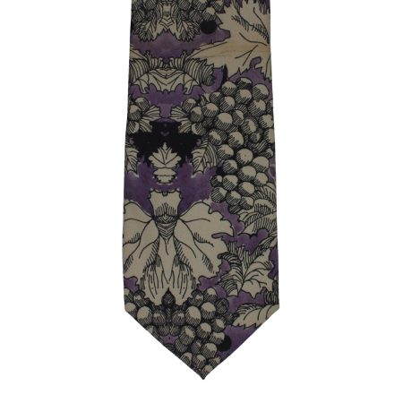 Grey Tie with Purple Grapevine Botanical Pattern, Slim Woven Necktie