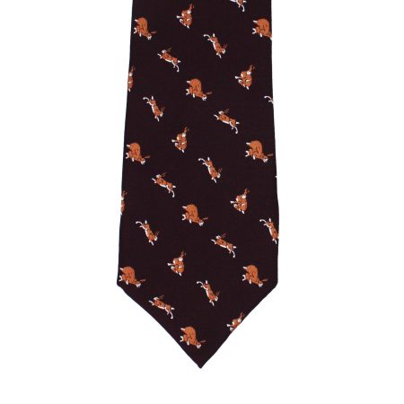 Deep Burgundy Tie with Orange Animal Print, Slim Fit Woven Tie