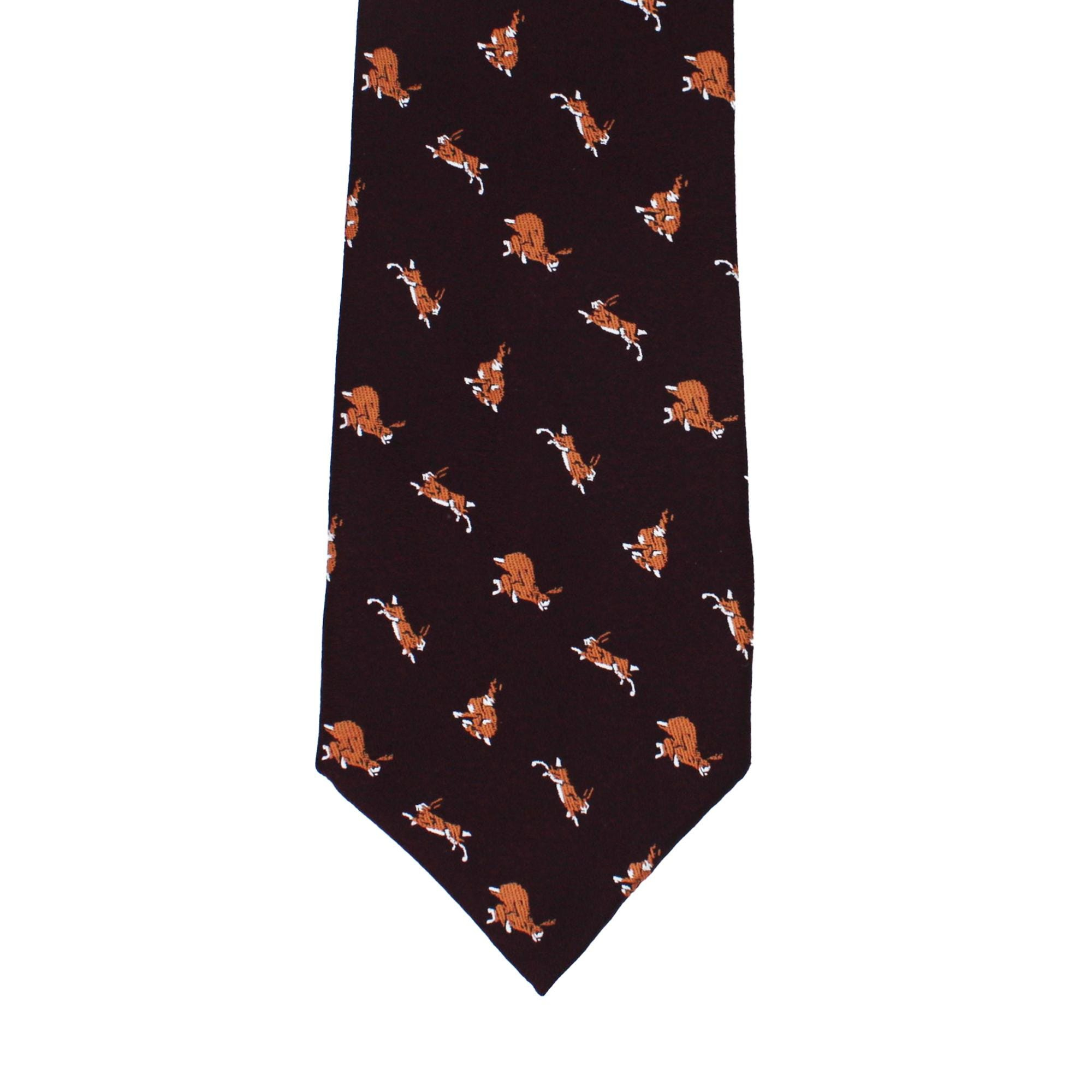 Deep Burgundy Tie with Orange Animal Print, Slim Fit Woven Tie