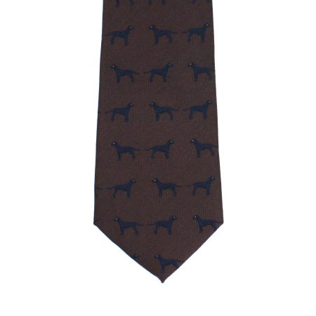 Dark Brown Tie with Black Dog Silhouette Pattern, Slim Woven Necktie