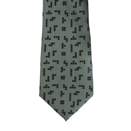 Sage Green Tie with Black Pixel Geometric Pattern, Slim Woven Necktie